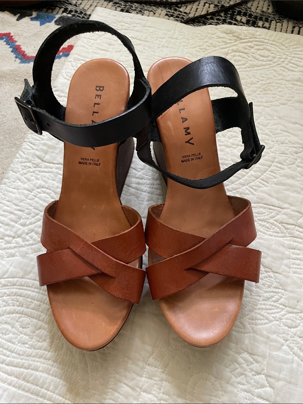 Bellamy leather made in Italy wedge heels EU 41 / US w 11 - Picture 3 of 16